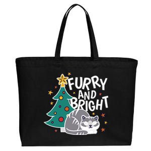 Furry And Bright Funny Cute Christmas Cat Cotton Canvas Jumbo Tote