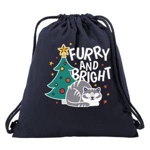 Furry And Bright Funny Cute Christmas Cat Drawstring Bag