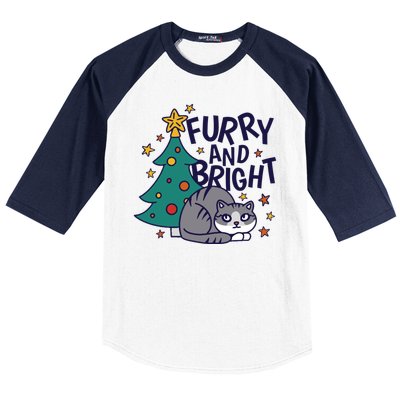 Furry And Bright Funny Cute Christmas Cat Baseball Sleeve Shirt