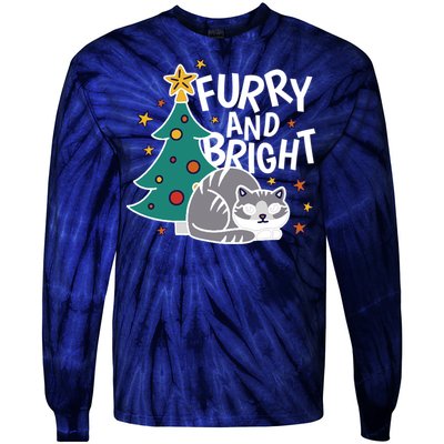 Furry And Bright Funny Cute Christmas Cat Tie-Dye Long Sleeve Shirt