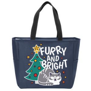 Furry And Bright Funny Cute Christmas Cat Zip Tote Bag