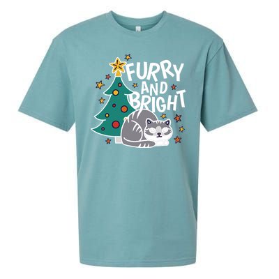 Furry And Bright Funny Cute Christmas Cat Sueded Cloud Jersey T-Shirt