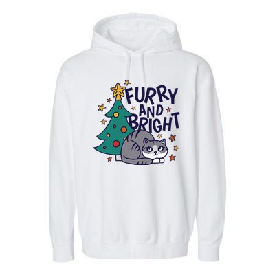 Furry And Bright Funny Cute Christmas Cat Garment-Dyed Fleece Hoodie