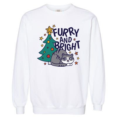 Furry And Bright Funny Cute Christmas Cat Garment-Dyed Sweatshirt