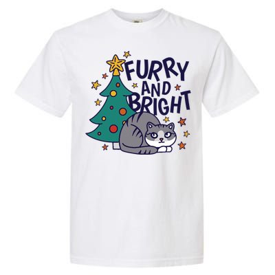 Furry And Bright Funny Cute Christmas Cat Garment-Dyed Heavyweight T-Shirt