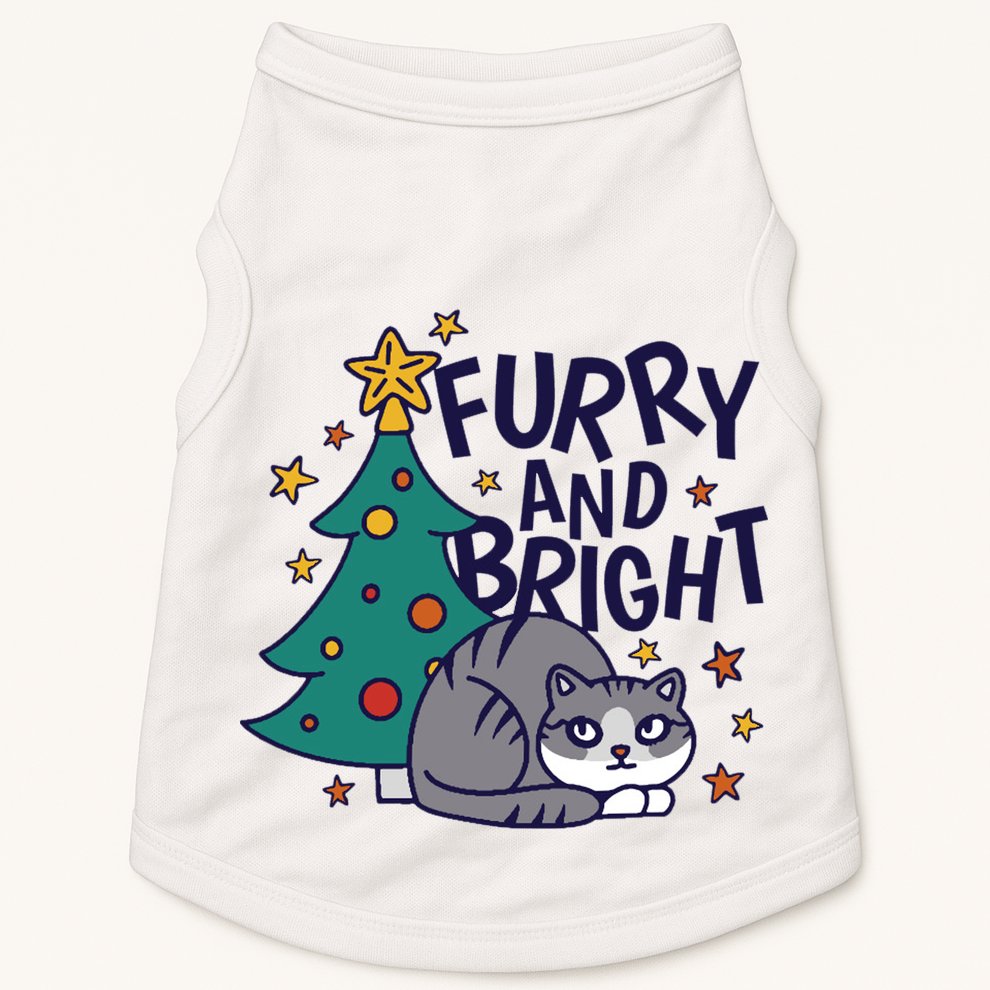 Furry And Bright Funny Cute Christmas Cat Doggie Tank