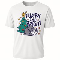 Furry And Bright Funny Cute Christmas Cat Cooling Performance Crew T-Shirt