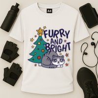 Furry And Bright Funny Cute Christmas Cat Cooling Performance Crew T-Shirt