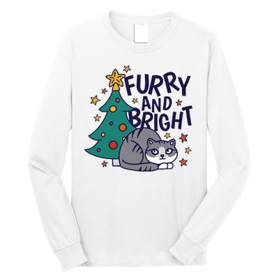 Furry And Bright Funny Cute Christmas Cat Long Sleeve Shirt