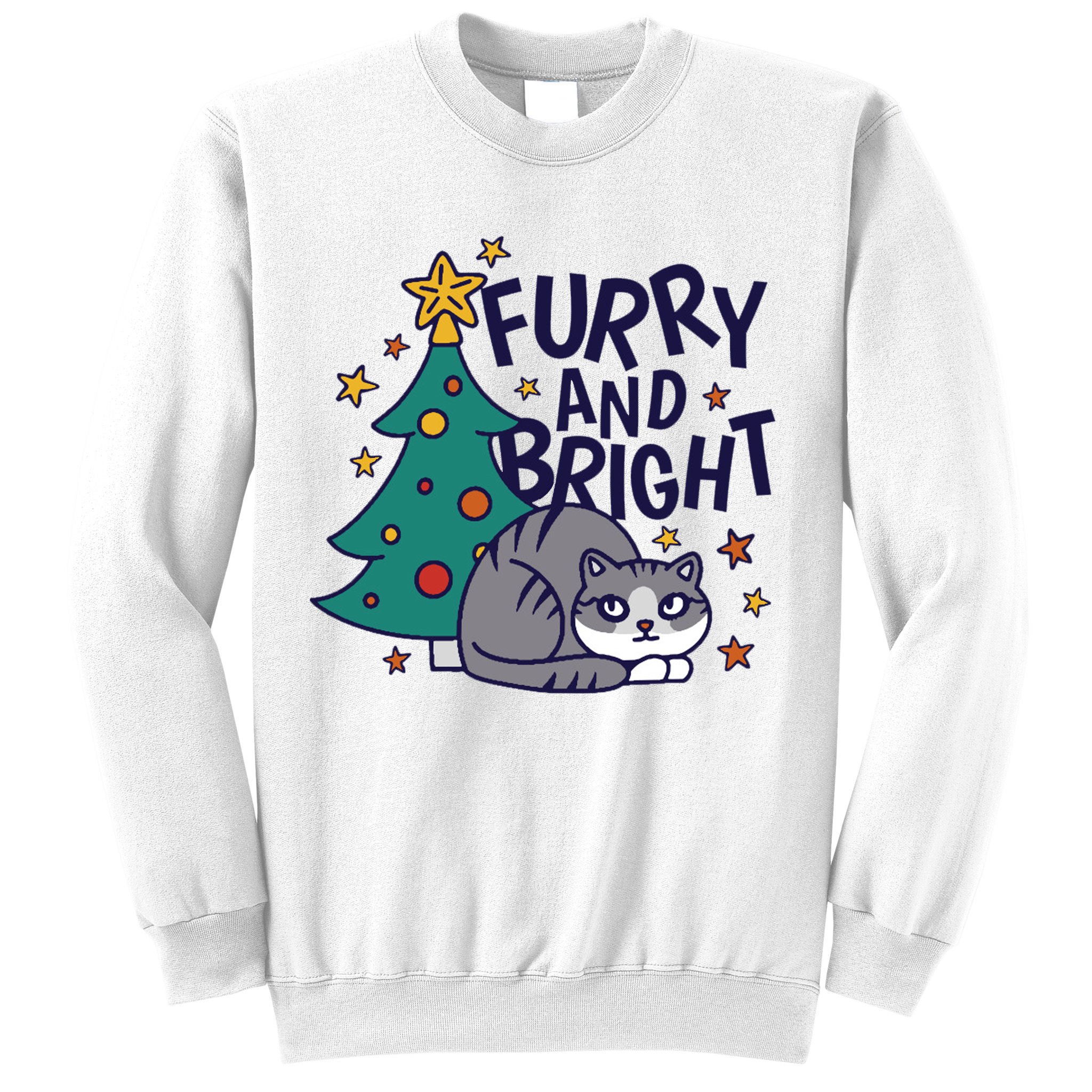 Furry And Bright Funny Cute Christmas Cat Sweatshirt