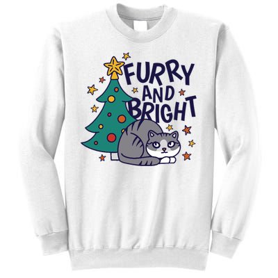 Furry And Bright Funny Cute Christmas Cat Sweatshirt