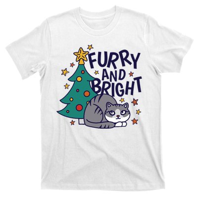 Furry And Bright Funny Cute Christmas Cat T-Shirt