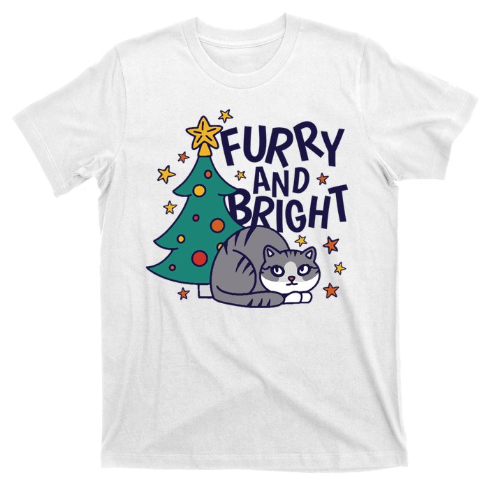 Furry And Bright Funny Cute Christmas Cat T-Shirt