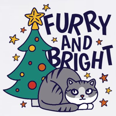 Furry And Bright Funny Cute Christmas Cat T-Shirt