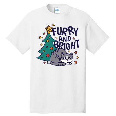 Furry And Bright Funny Cute Christmas Cat Tall T-Shirt