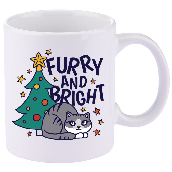 Furry And Bright Funny Cute Christmas Cat 11oz C Handle Ceramic Mug