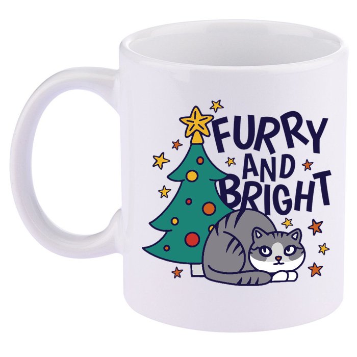 Furry And Bright Funny Cute Christmas Cat 11oz C Handle Ceramic Mug