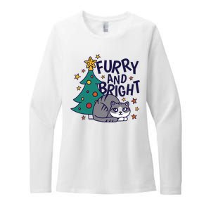 Furry And Bright Funny Cute Christmas Cat Womens CVC Long Sleeve Shirt