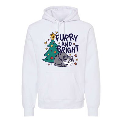 Furry And Bright Funny Cute Christmas Cat Premium Hoodie