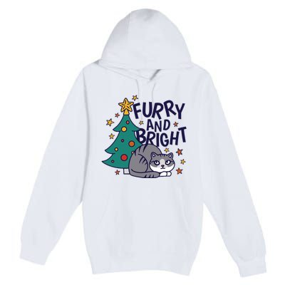 Furry And Bright Funny Cute Christmas Cat Premium Pullover Hoodie