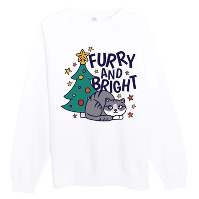 Furry And Bright Funny Cute Christmas Cat Premium Crewneck Sweatshirt