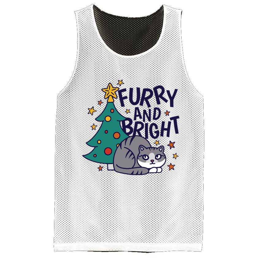 Furry And Bright Funny Cute Christmas Cat Mesh Reversible Basketball Jersey Tank