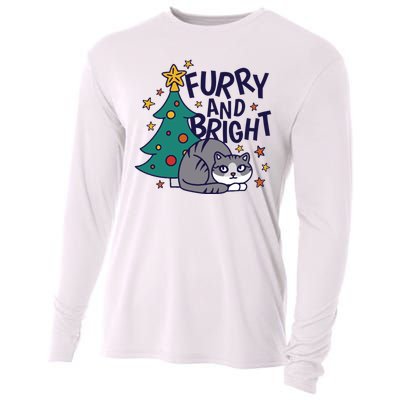 Furry And Bright Funny Cute Christmas Cat Cooling Performance Long Sleeve Crew