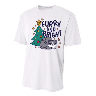 Furry And Bright Funny Cute Christmas Cat Performance Sprint T-Shirt