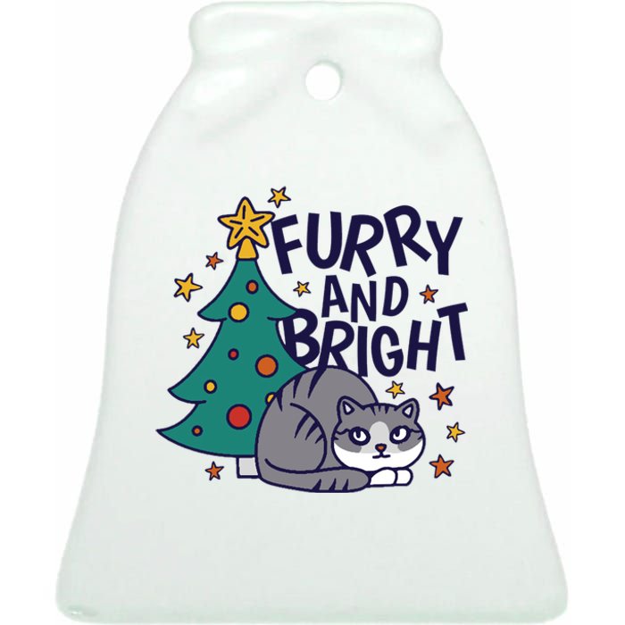 Furry And Bright Funny Cute Christmas Cat Ceramic Bell Ornament