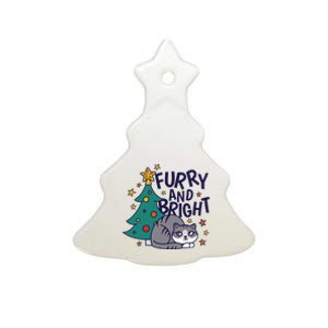 Furry And Bright Funny Cute Christmas Cat Ceramic Tree Ornament