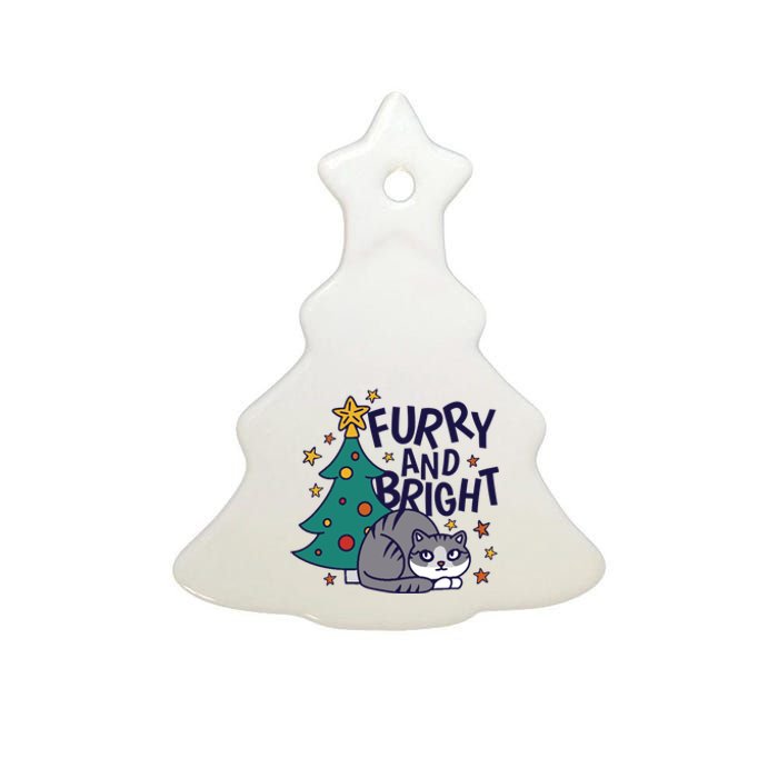 Furry And Bright Funny Cute Christmas Cat Ceramic Tree Ornament