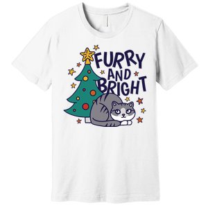 Furry And Bright Funny Cute Christmas Cat Premium T-Shirt