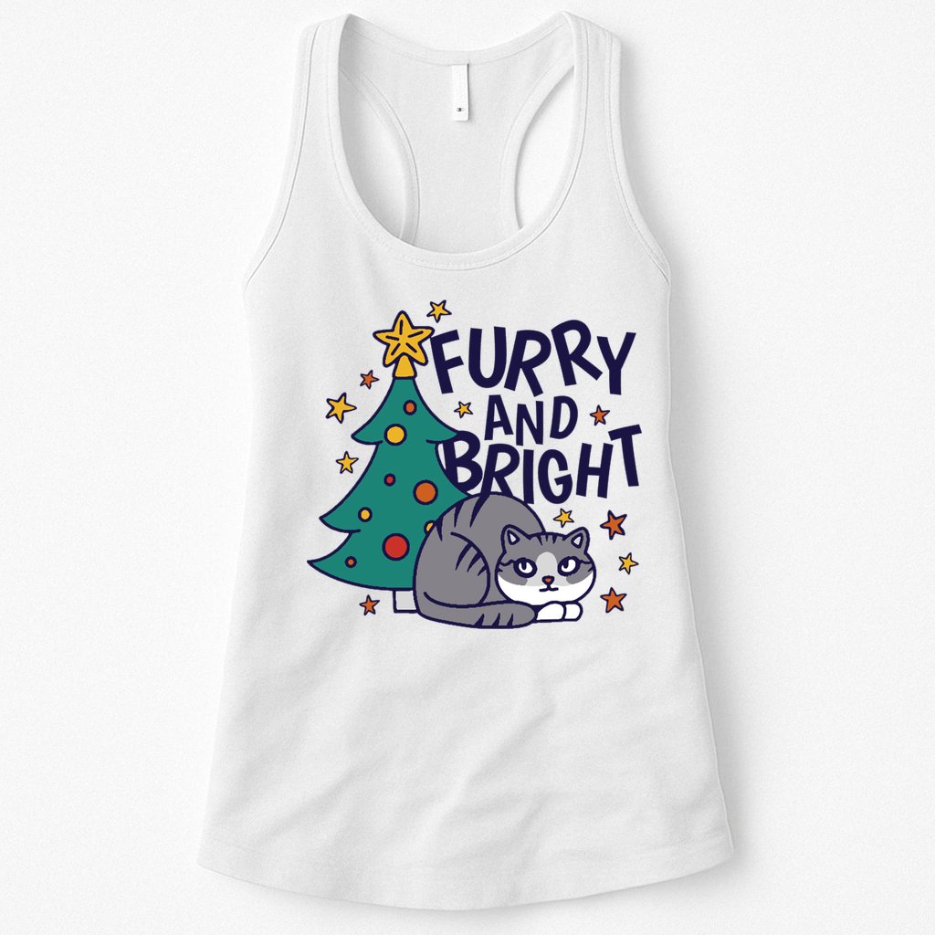 Furry And Bright Funny Cute Christmas Cat Womens Tank Top