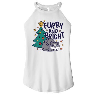 Furry And Bright Funny Cute Christmas Cat Women’s Perfect Tri Rocker Tank