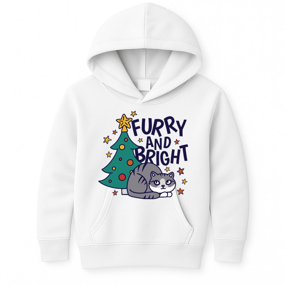 Furry And Bright Funny Cute Christmas Cat Kids Hoodie