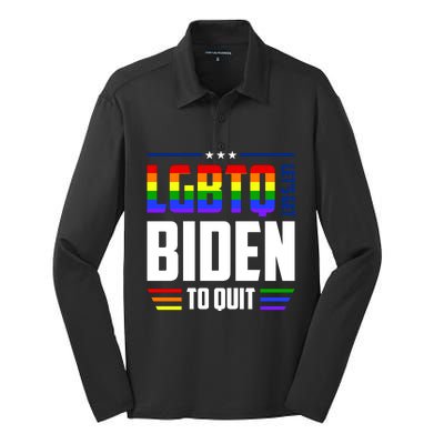 Funny Anti Biden LGBTQ Lets Get Biden To Quit Silk Touch Performance Long Sleeve Polo