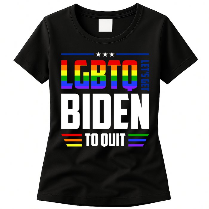 Funny Anti Biden LGBTQ Lets Get Biden To Quit Womens T-Shirt