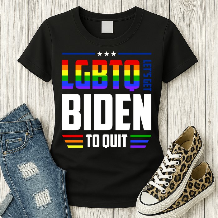 Funny Anti Biden LGBTQ Lets Get Biden To Quit Womens T-Shirt
