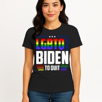 Funny Anti Biden LGBTQ Lets Get Biden To Quit Womens T-Shirt