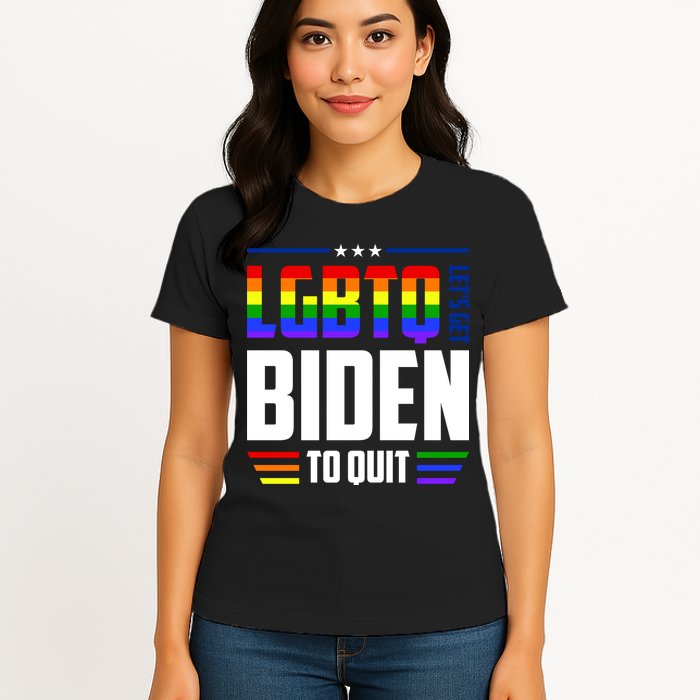 Funny Anti Biden LGBTQ Lets Get Biden To Quit Womens T-Shirt