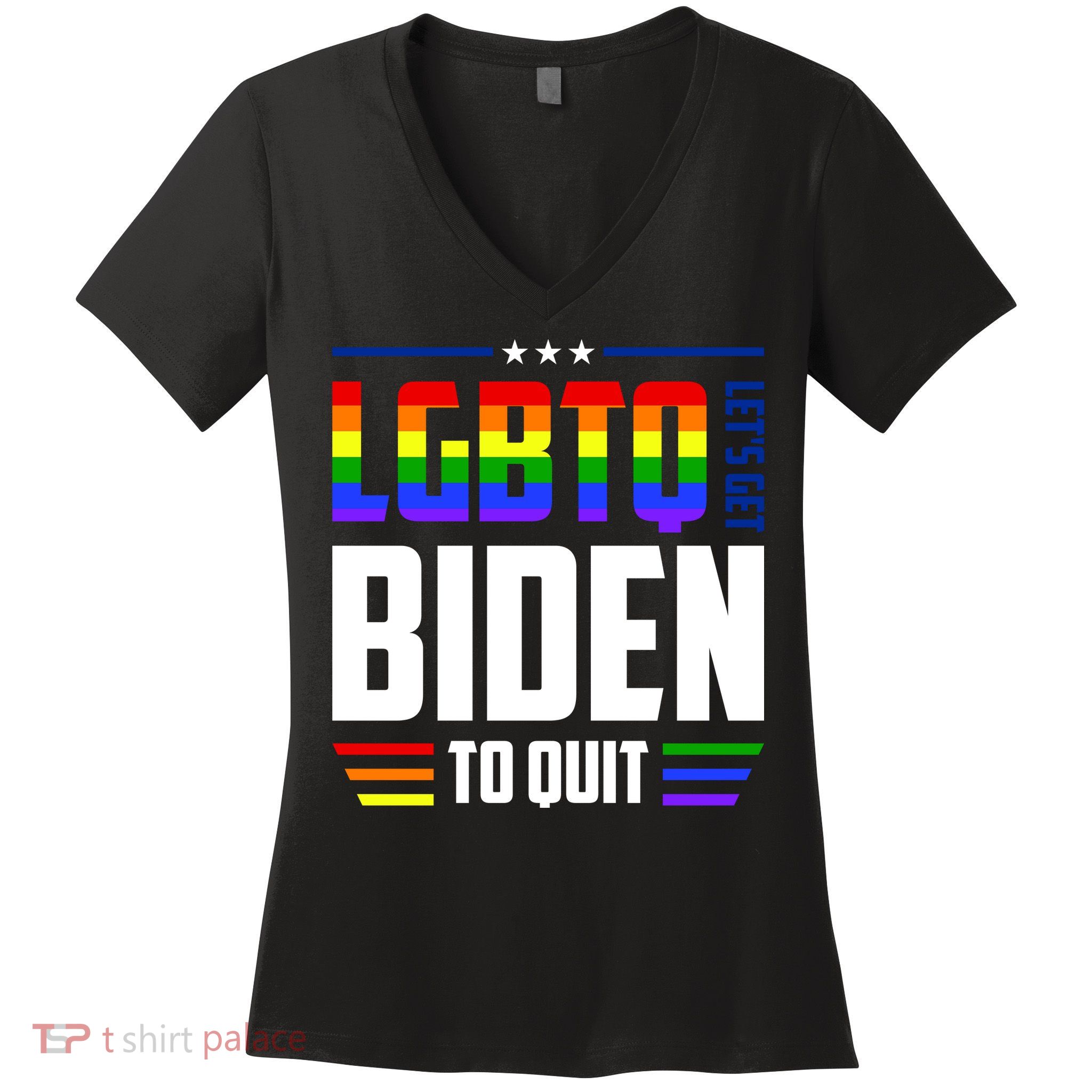 Funny Anti Biden LGBTQ Lets Get Biden To Quit Women's V-Neck T-Shirt