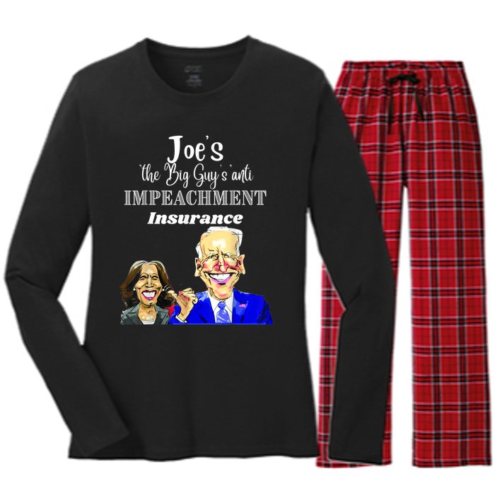 Funny Anti Biden Harris The Big Guy Impeachment Insurance Women's Long Sleeve Flannel Pajama Set 