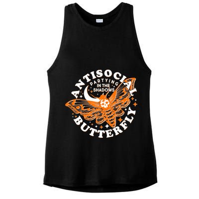 Funny Antisocial Butterfly Moth Partying In The Shadows Ladies PosiCharge Tri-Blend Wicking Tank