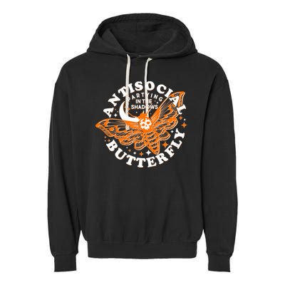 Funny Antisocial Butterfly Moth Partying In The Shadows Garment-Dyed Fleece Hoodie