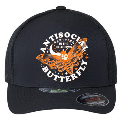Funny Antisocial Butterfly Moth Partying In The Shadows Flexfit Unipanel Trucker Cap