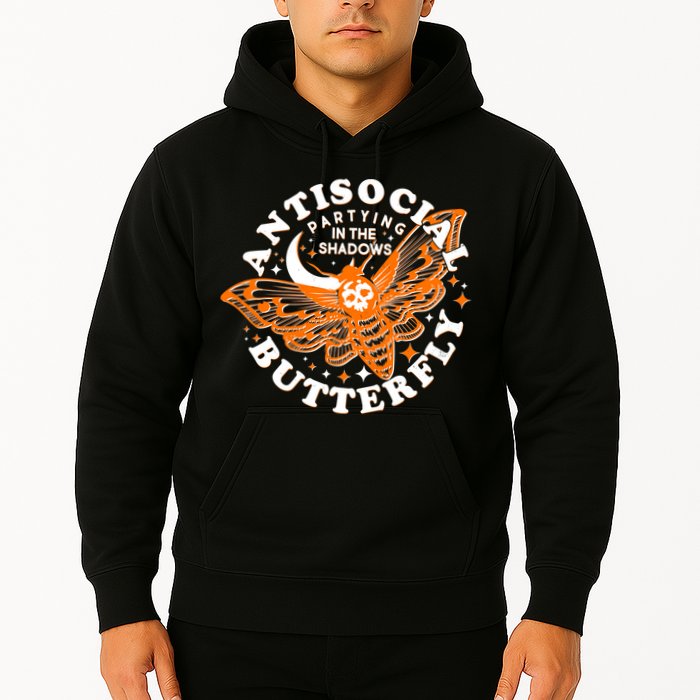 Funny Antisocial Butterfly Moth Partying In The Shadows Hoodie