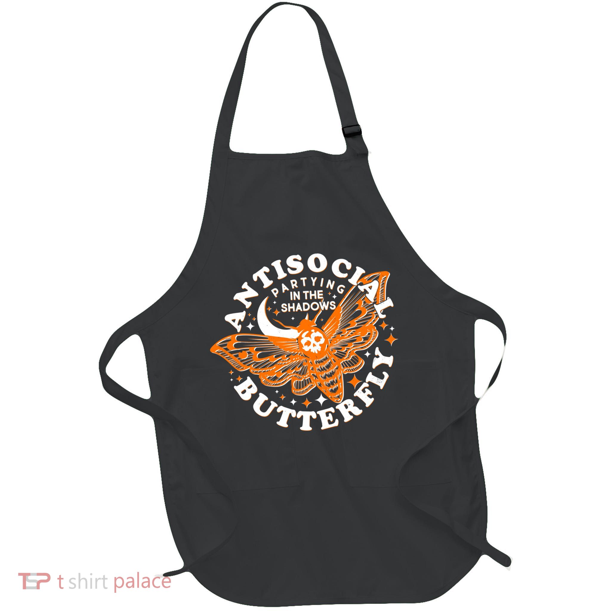 Funny Antisocial Butterfly Moth Partying In The Shadows Full-Length Apron With Pockets
