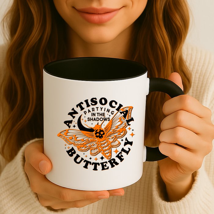Funny Antisocial Butterfly Moth Partying In The Shadows Mug