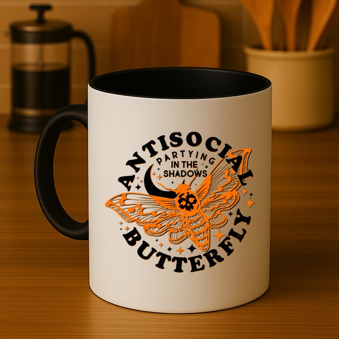 Funny Antisocial Butterfly Moth Partying In The Shadows Mug