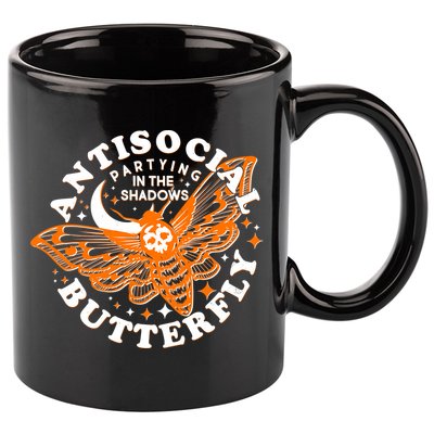 Funny Antisocial Butterfly Moth Partying In The Shadows 11oz C Handle Ceramic Mug